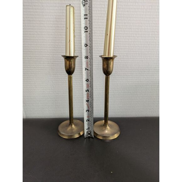 Pair of VTG CENTURY Solid Brass Candle sticks Holders w/Candle made in India - Picture 5 of 5